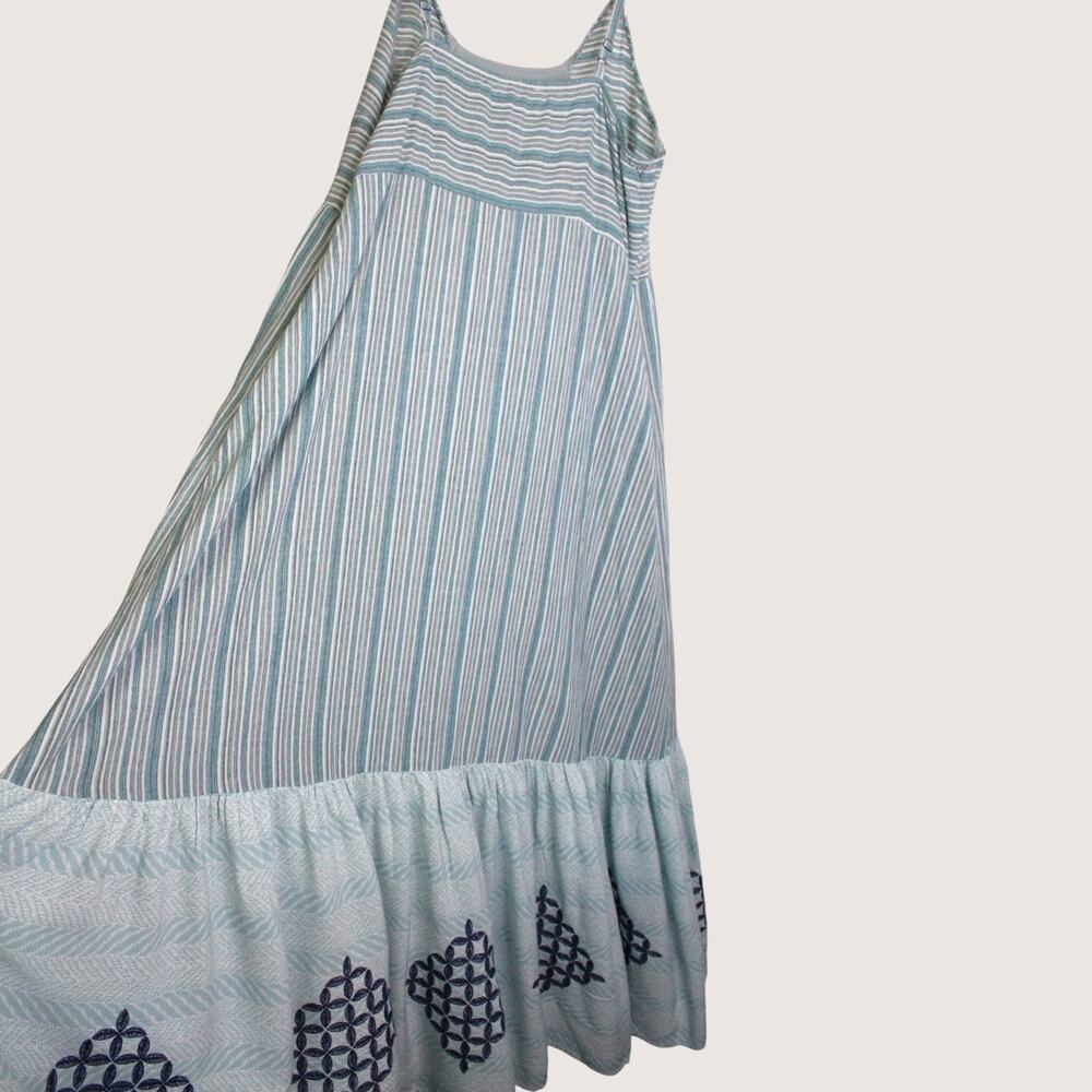 Embroidered Tiered Cover-up Maxi Dress Boho Sundress Seafoam Green & Blue Large - Picture 5 of 12